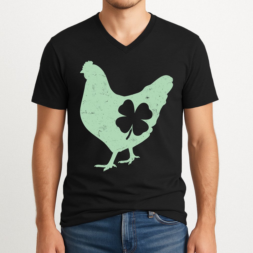 St Patrick's Day Lucky Shamrock Clover Chicken V-Neck T-Shirt