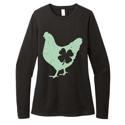 St Patrick's Day Lucky Shamrock Clover Chicken Womens CVC Long Sleeve Shirt