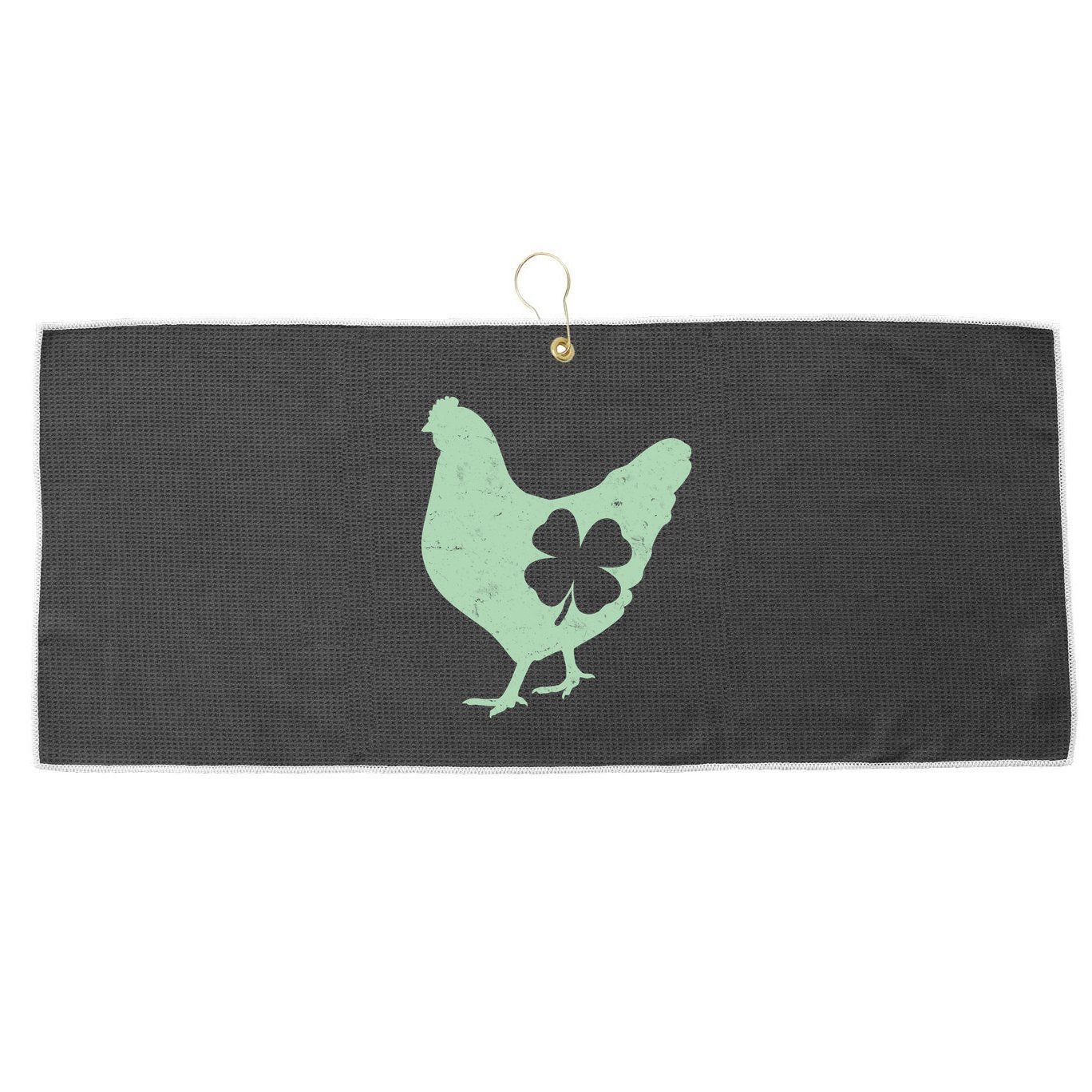 St Patrick's Day Lucky Shamrock Clover Chicken Large Microfiber Waffle Golf Towel