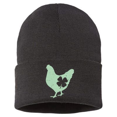 St Patrick's Day Lucky Shamrock Clover Chicken Sustainable Knit Beanie