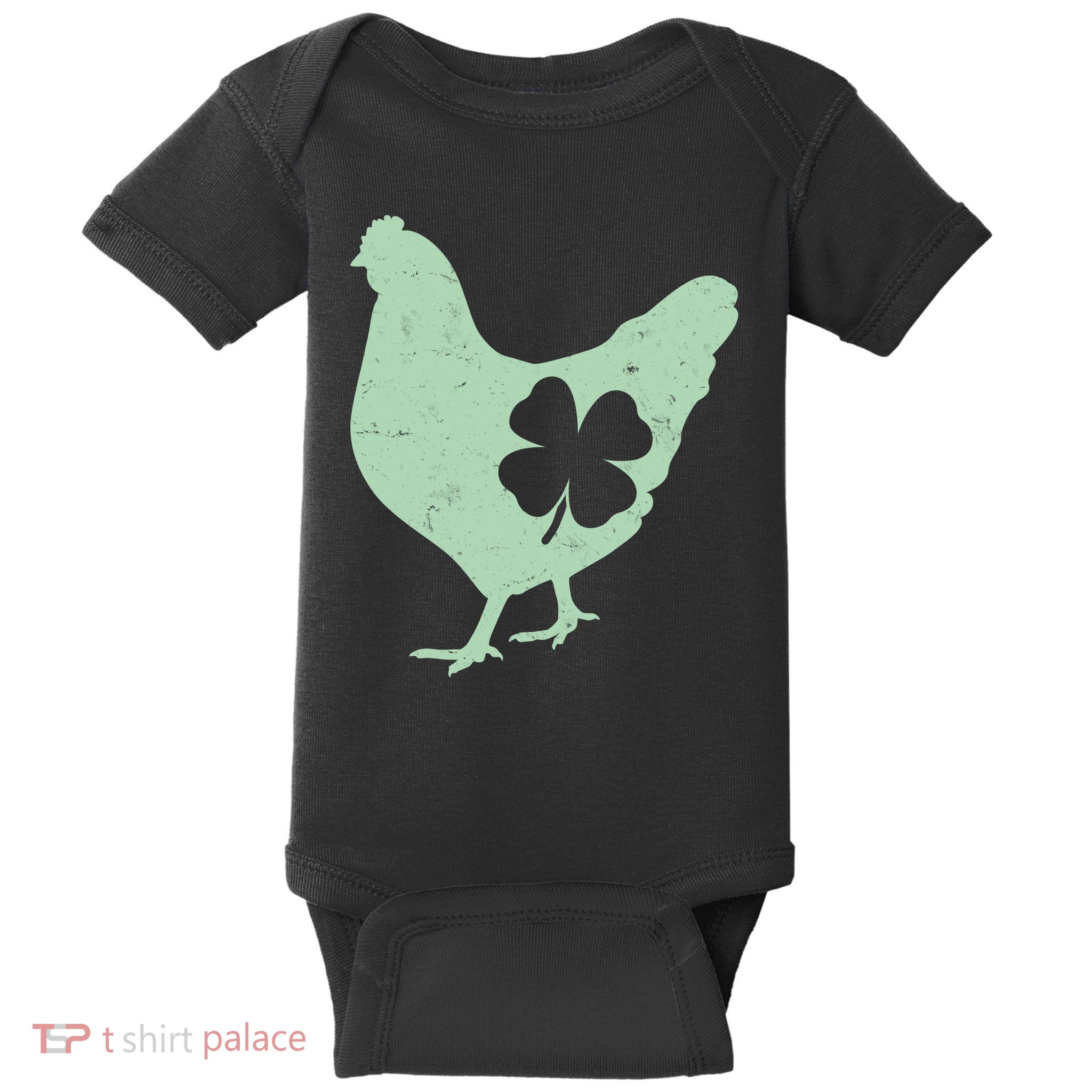 St Patrick's Day Lucky Shamrock Clover Chicken Baby Bodysuit