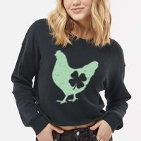 St Patrick's Day Lucky Shamrock Clover Chicken Cropped Pullover Crew
