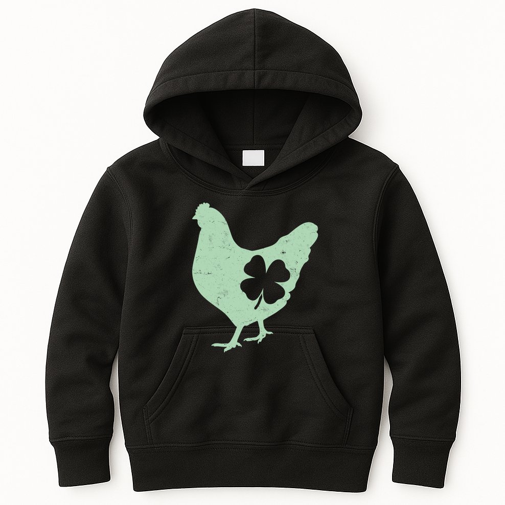 St Patrick's Day Lucky Shamrock Clover Chicken Kids Hoodie