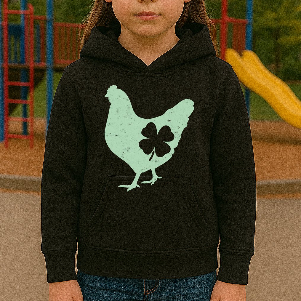 St Patrick's Day Lucky Shamrock Clover Chicken Kids Hoodie