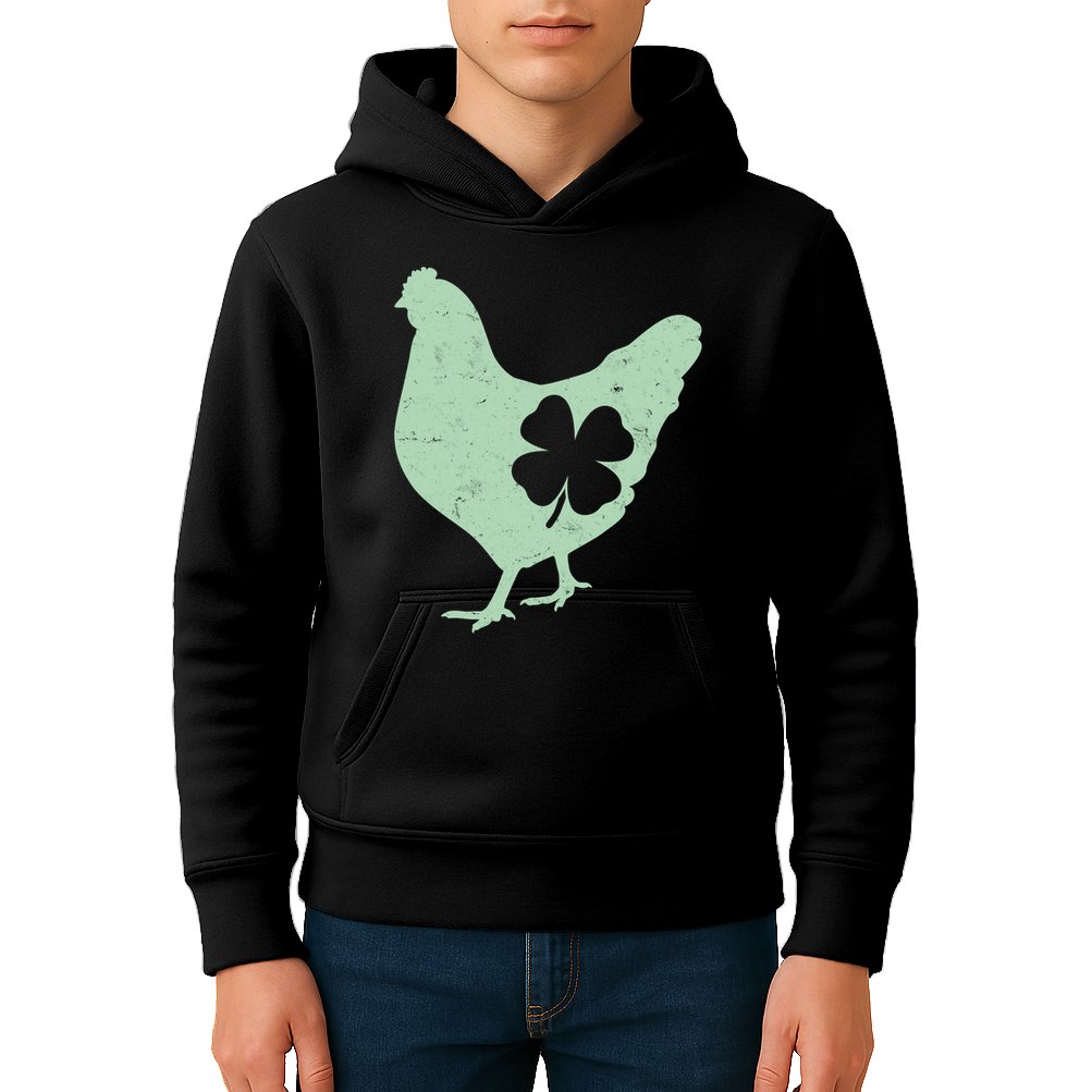 St Patrick's Day Lucky Shamrock Clover Chicken Kids Hoodie