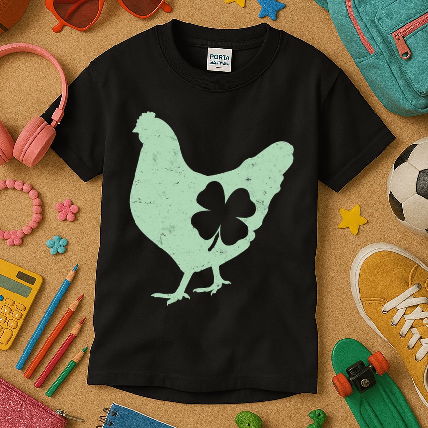St Patrick's Day Lucky Shamrock Clover Chicken Kids T-Shirt
