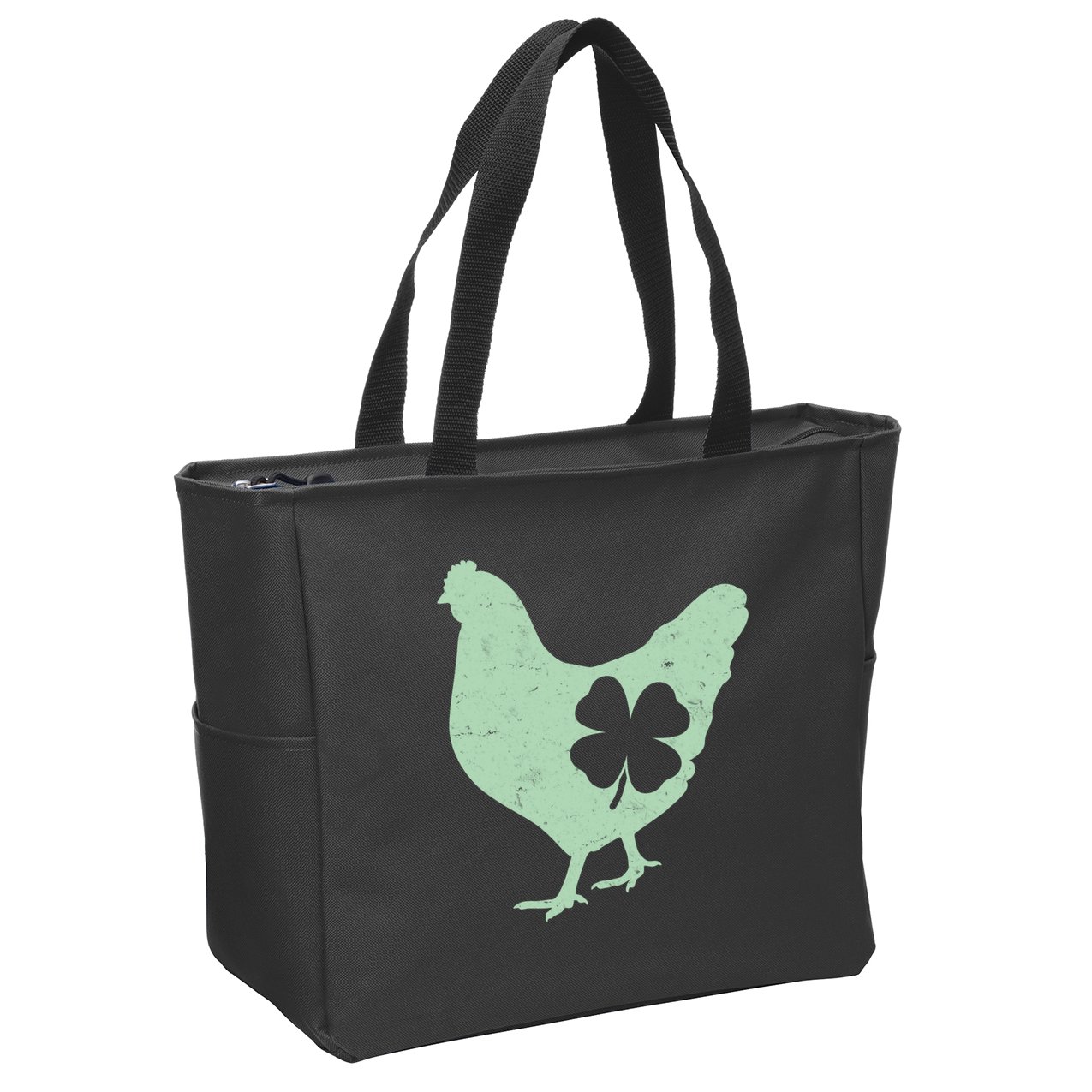 St Patrick's Day Lucky Shamrock Clover Chicken Zip Tote Bag