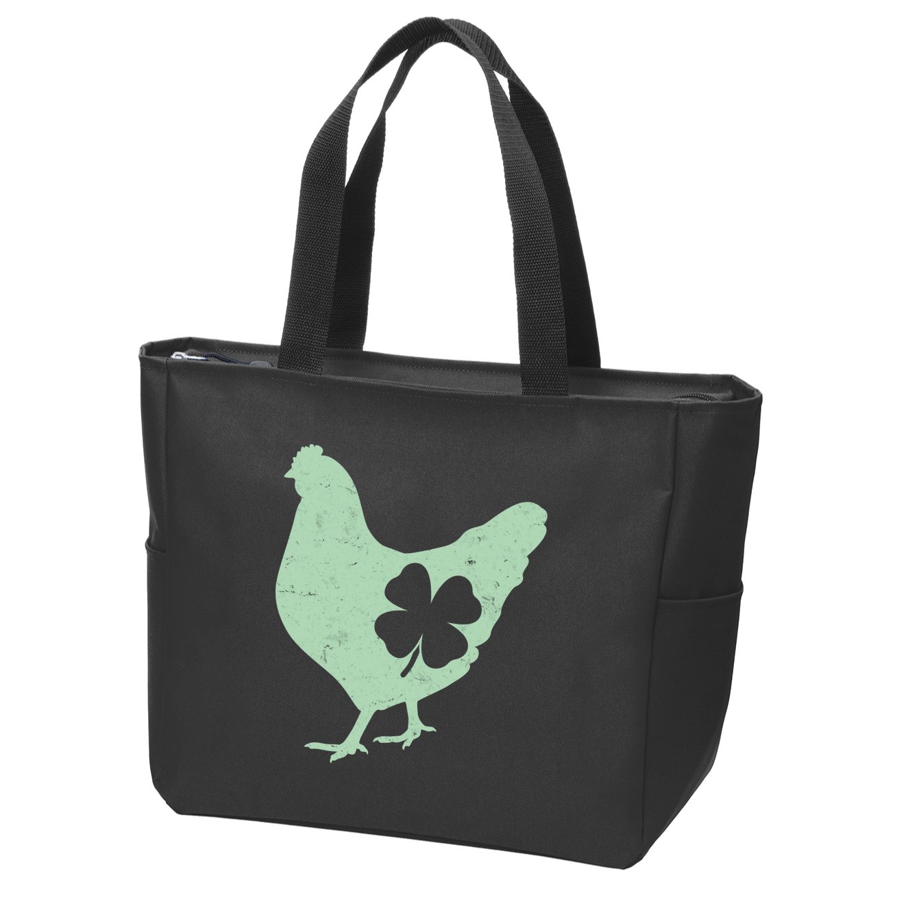 St Patrick's Day Lucky Shamrock Clover Chicken Zip Tote Bag
