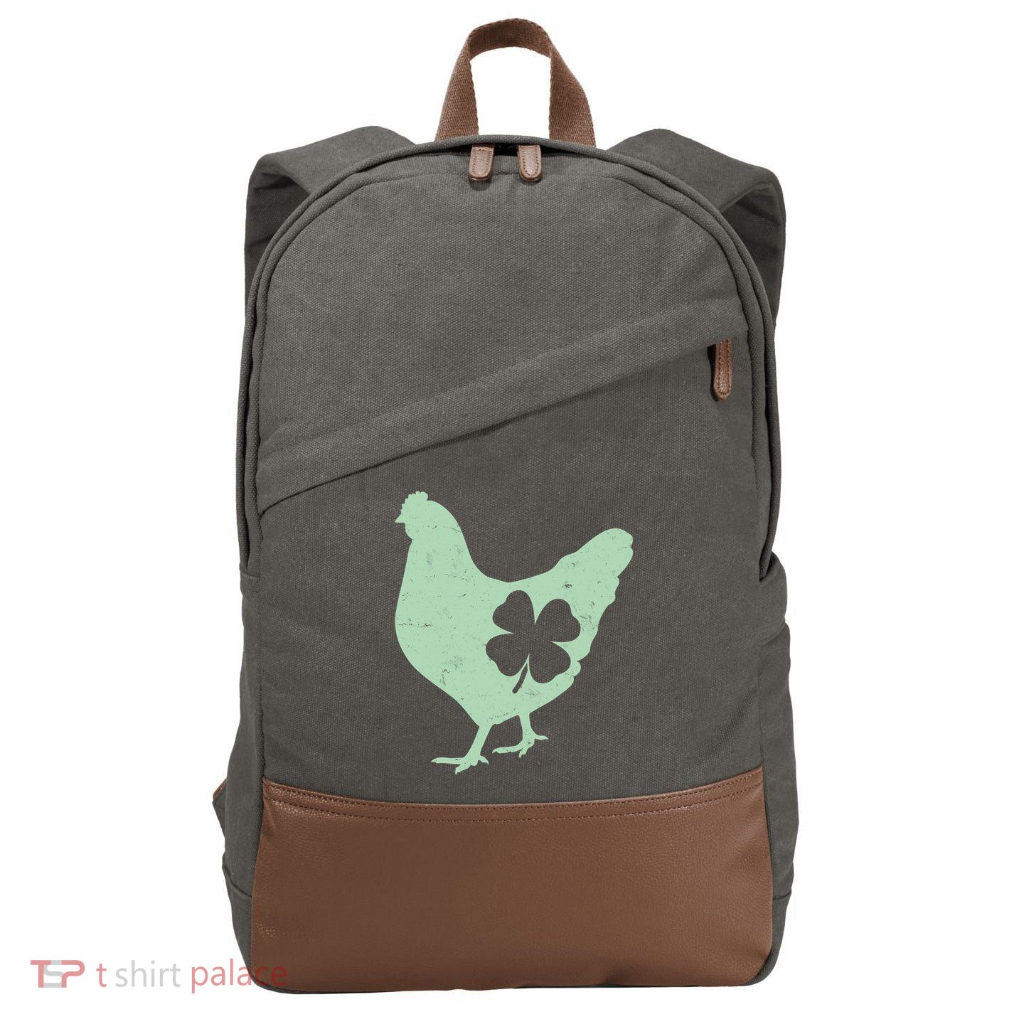 St Patrick's Day Lucky Shamrock Clover Chicken Cotton Canvas Backpack