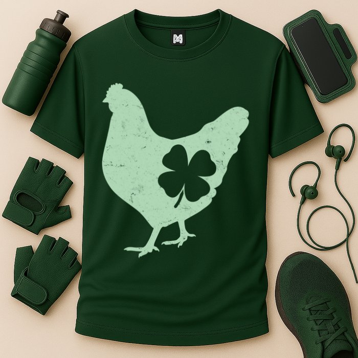 St Patrick's Day Lucky Shamrock Clover Chicken Performance Shirt