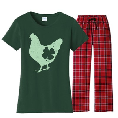 St Patrick's Day Lucky Shamrock Clover Chicken Women's Flannel Pajama Set