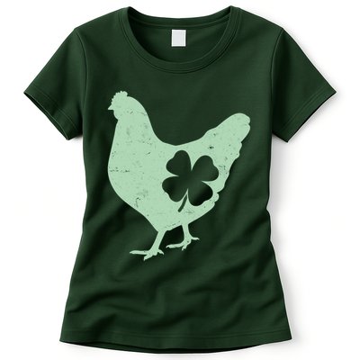 St Patrick's Day Lucky Shamrock Clover Chicken Womens T-Shirt