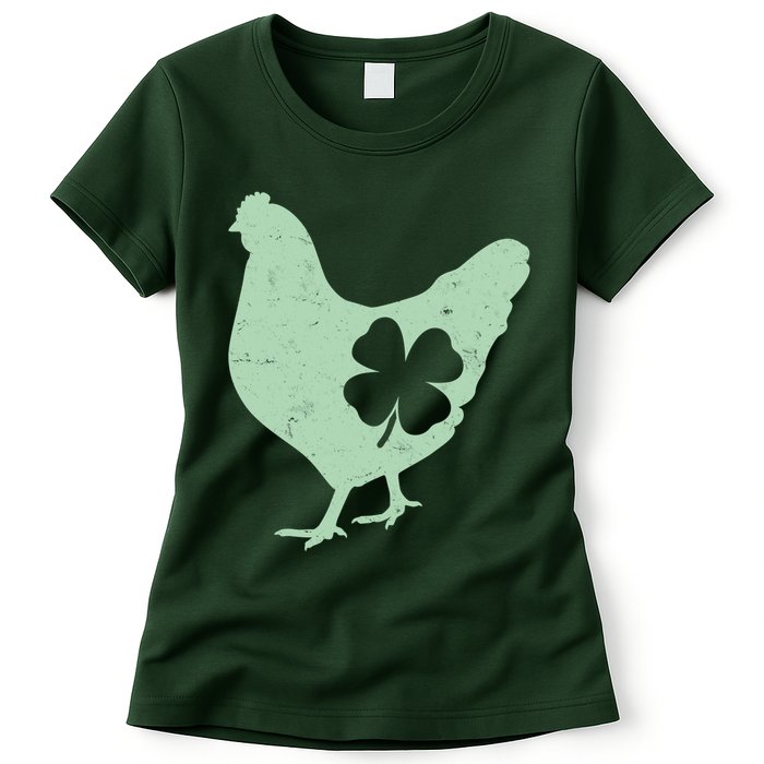 St Patrick's Day Lucky Shamrock Clover Chicken Womens T-Shirt