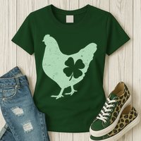 St Patrick's Day Lucky Shamrock Clover Chicken Womens T-Shirt