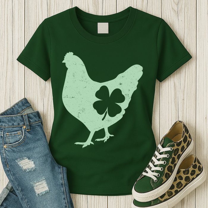 St Patrick's Day Lucky Shamrock Clover Chicken Womens T-Shirt