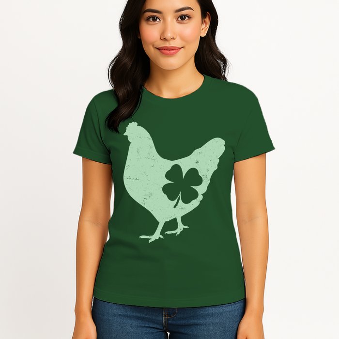 St Patrick's Day Lucky Shamrock Clover Chicken Womens T-Shirt