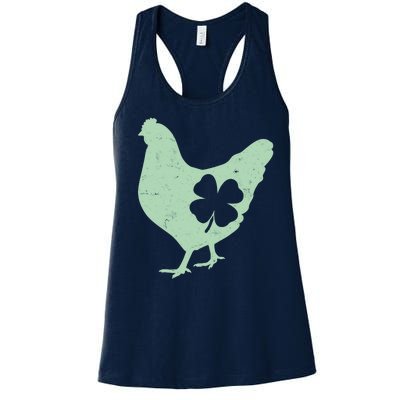 St Patrick's Day Lucky Shamrock Clover Chicken Women's Racerback Tank