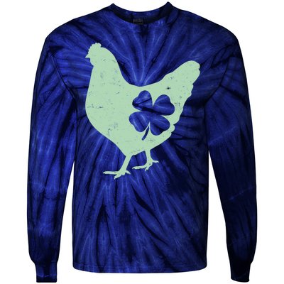 St Patrick's Day Lucky Shamrock Clover Chicken Tie-Dye Long Sleeve Shirt