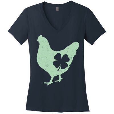 St Patrick's Day Lucky Shamrock Clover Chicken Women's V-Neck T-Shirt