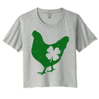 St Patrick's Day Lucky Shamrock Clover Chicken Women's Crop Top Tee