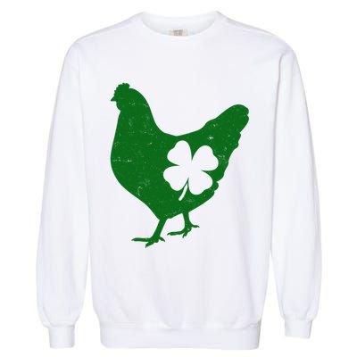 St Patrick's Day Lucky Shamrock Clover Chicken Garment-Dyed Sweatshirt