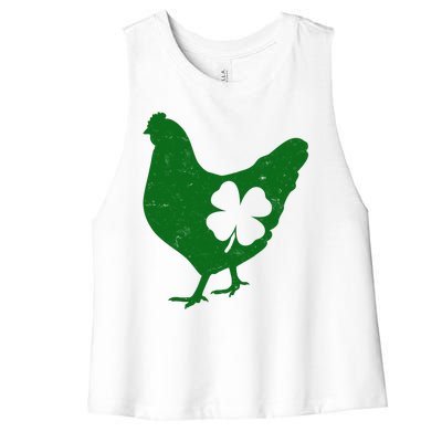 St Patrick's Day Lucky Shamrock Clover Chicken Women's Racerback Cropped Tank