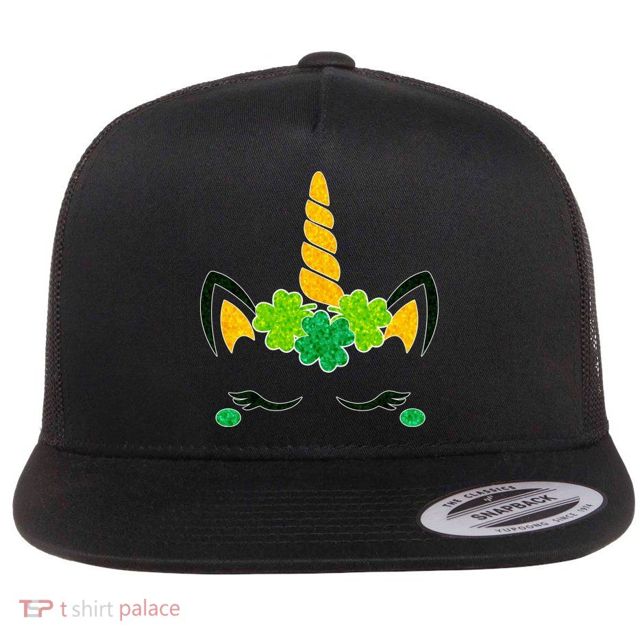 St Patrick's Day Lucky Unicorn Flat Bill Trucker Hat