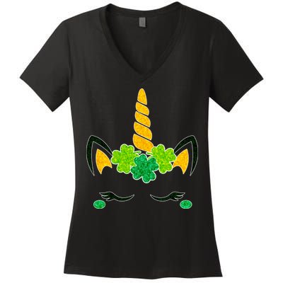 St Patrick's Day Lucky Unicorn Women's V-Neck T-Shirt