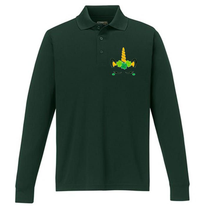 St Patrick's Day Lucky Unicorn Performance Long Sleeve Polo