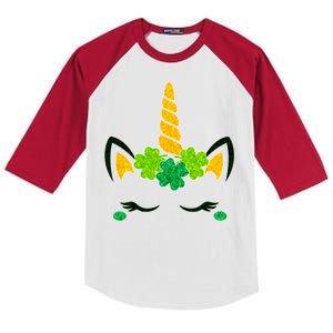 St Patrick's Day Lucky Unicorn Kids Colorblock Raglan Jersey