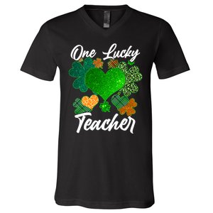 St Patrick's Day One Lucky Teacher V-Neck T-Shirt