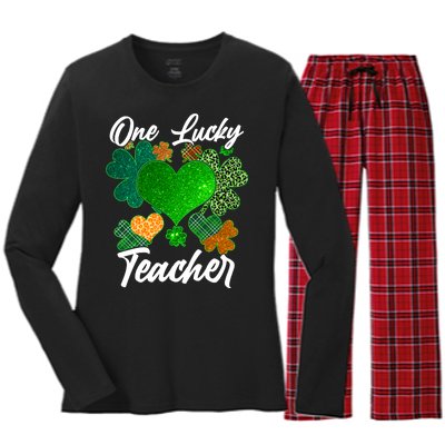 St Patrick's Day One Lucky Teacher Women's Long Sleeve Flannel Pajama Set 