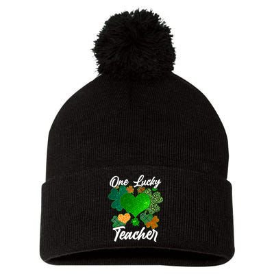 St Patrick's Day One Lucky Teacher Pom Pom 12in Knit Beanie