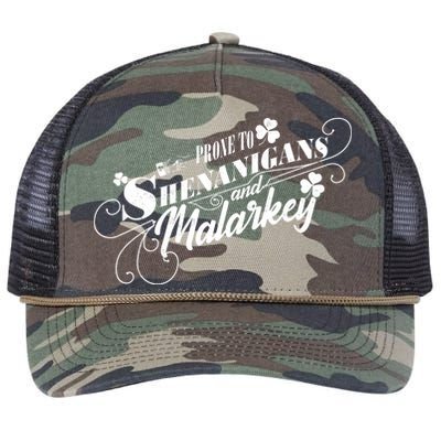 St Patrick's Day Prone To Shenanigans And Malarkey Retro Rope Trucker Hat Cap