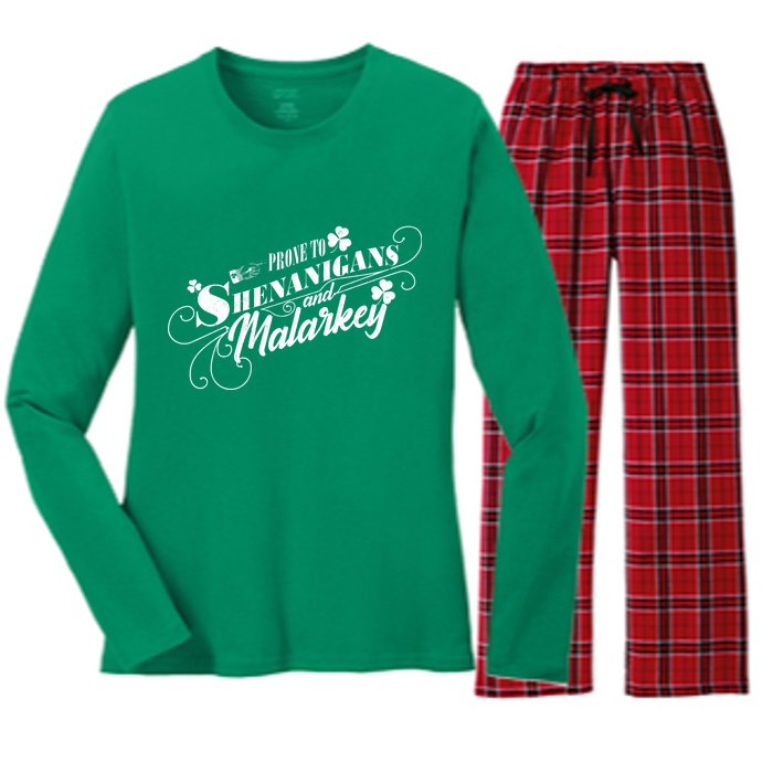 St Patrick's Day Prone To Shenanigans And Malarkey Women's Long Sleeve Flannel Pajama Set 