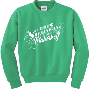 St Patrick's Day Prone To Shenanigans And Malarkey Kids Sweatshirt