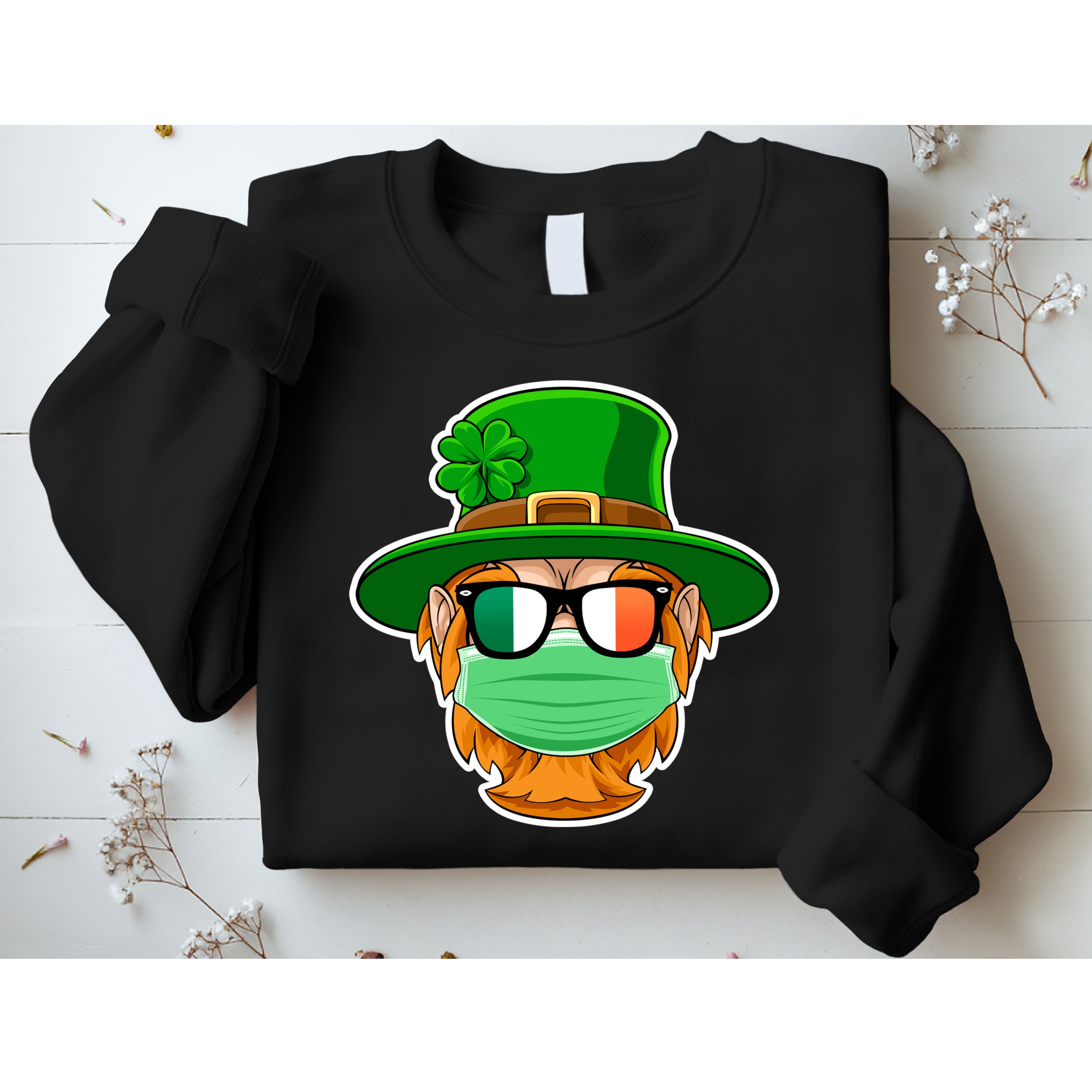 St Patrick's Day Quarantine Leprechaun With Mask Sweatshirt