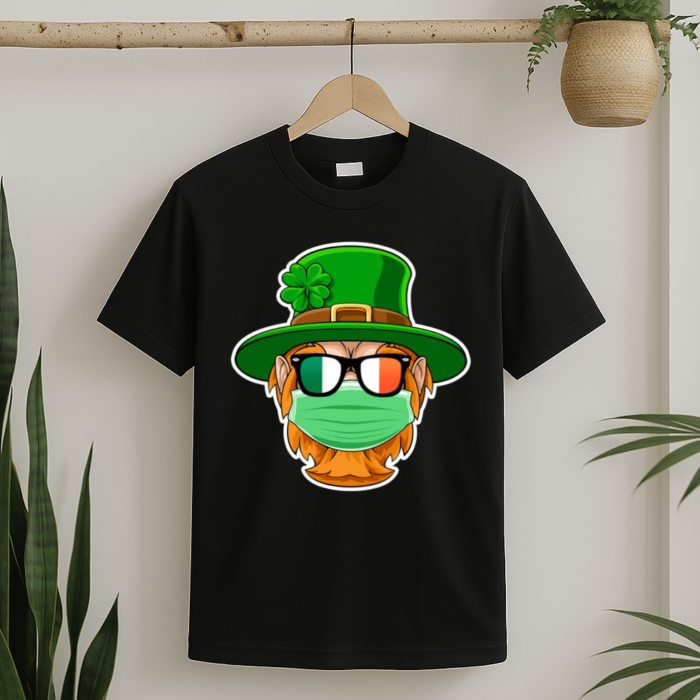 St Patrick's Day Quarantine Leprechaun With Mask T-Shirt