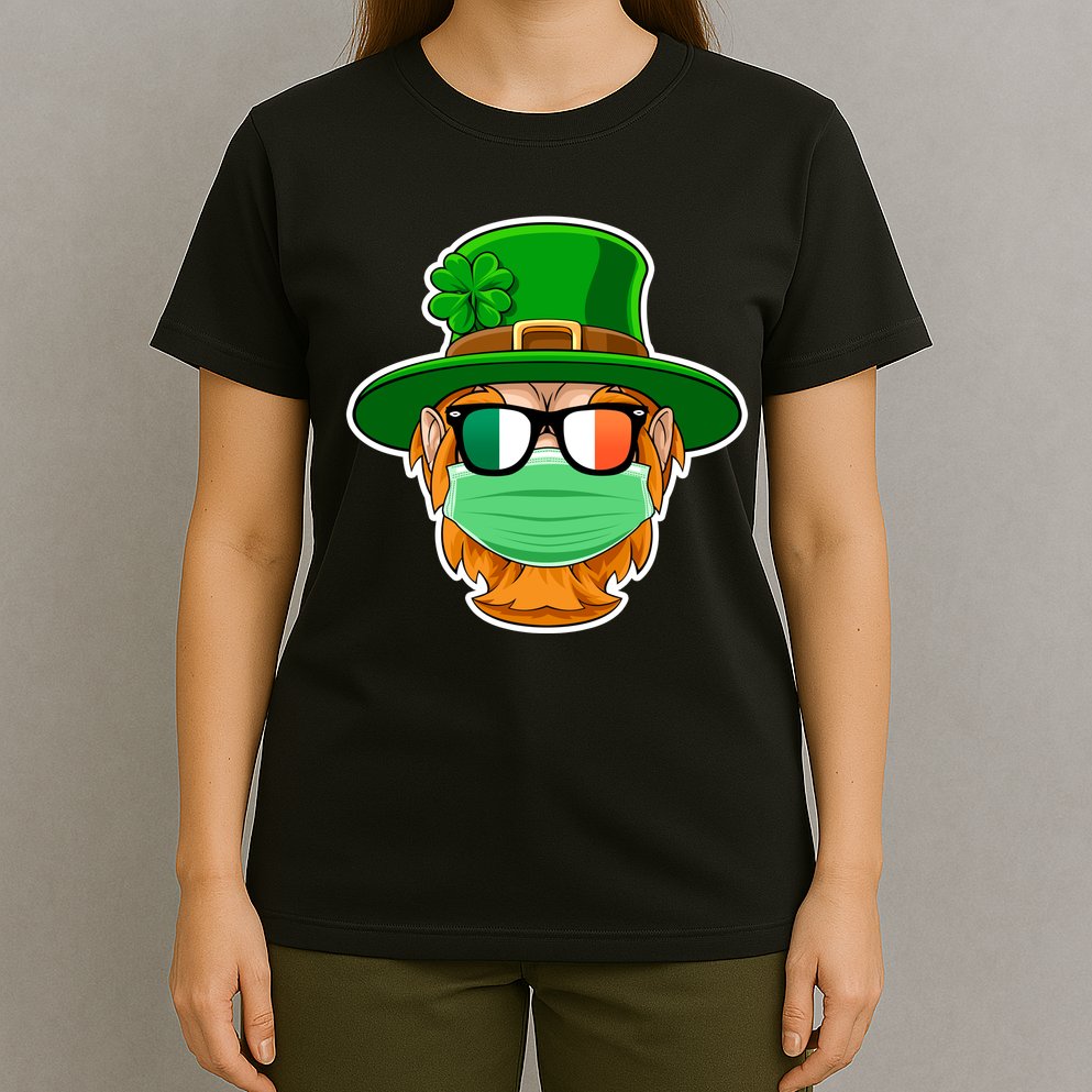 St Patrick's Day Quarantine Leprechaun With Mask T-Shirt