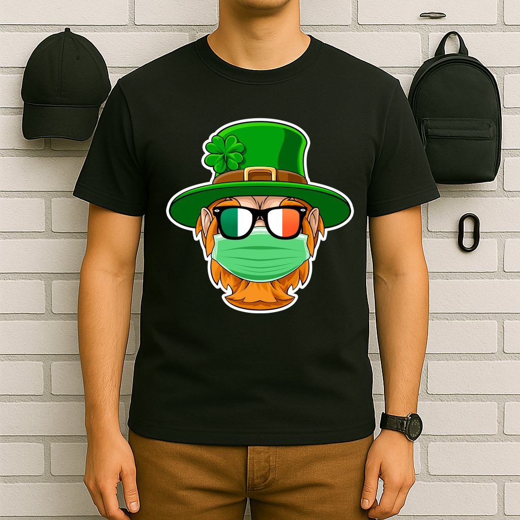 St Patrick's Day Quarantine Leprechaun With Mask T-Shirt