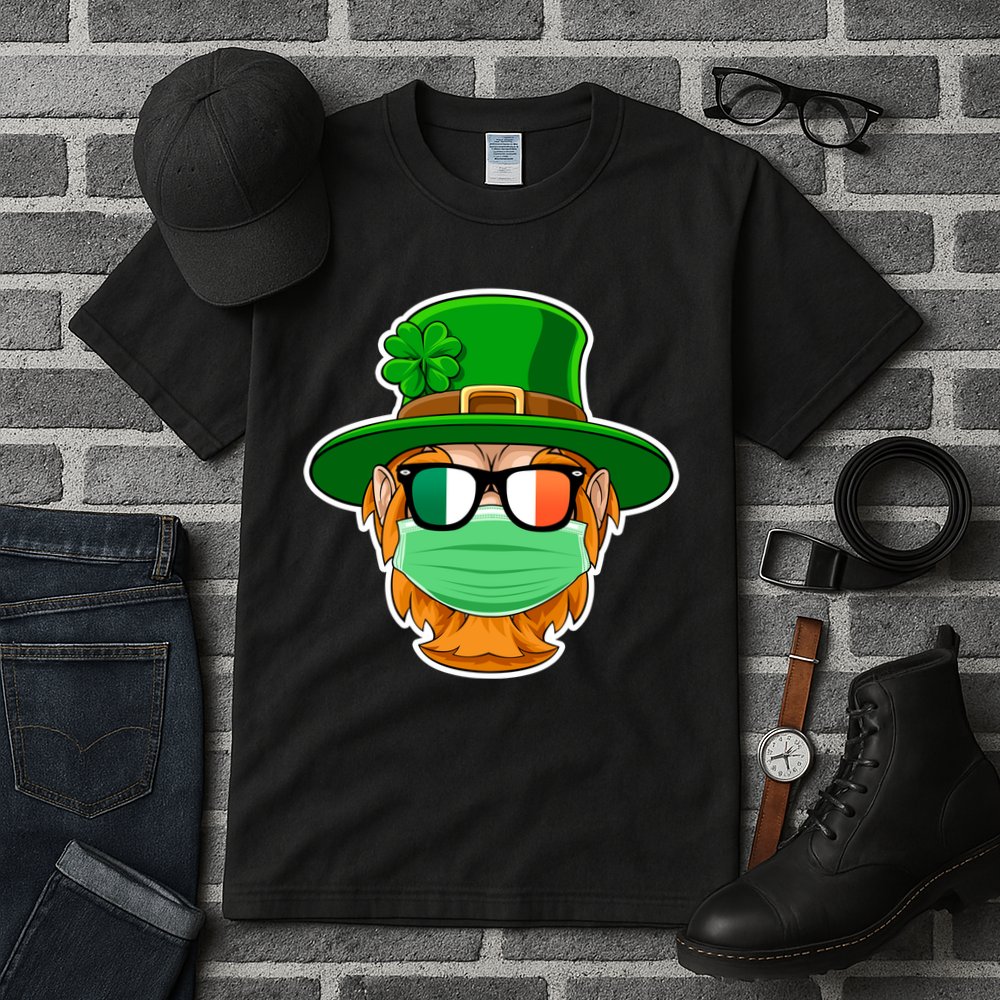 St Patrick's Day Quarantine Leprechaun With Mask Tall T-Shirt