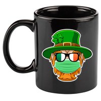 St Patrick's Day Quarantine Leprechaun With Mask 11oz C Handle Ceramic Mug