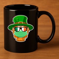 St Patrick's Day Quarantine Leprechaun With Mask 11oz C Handle Ceramic Mug