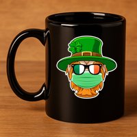 St Patrick's Day Quarantine Leprechaun With Mask 11oz C Handle Ceramic Mug
