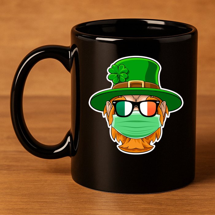 St Patrick's Day Quarantine Leprechaun With Mask 11oz C Handle Ceramic Mug