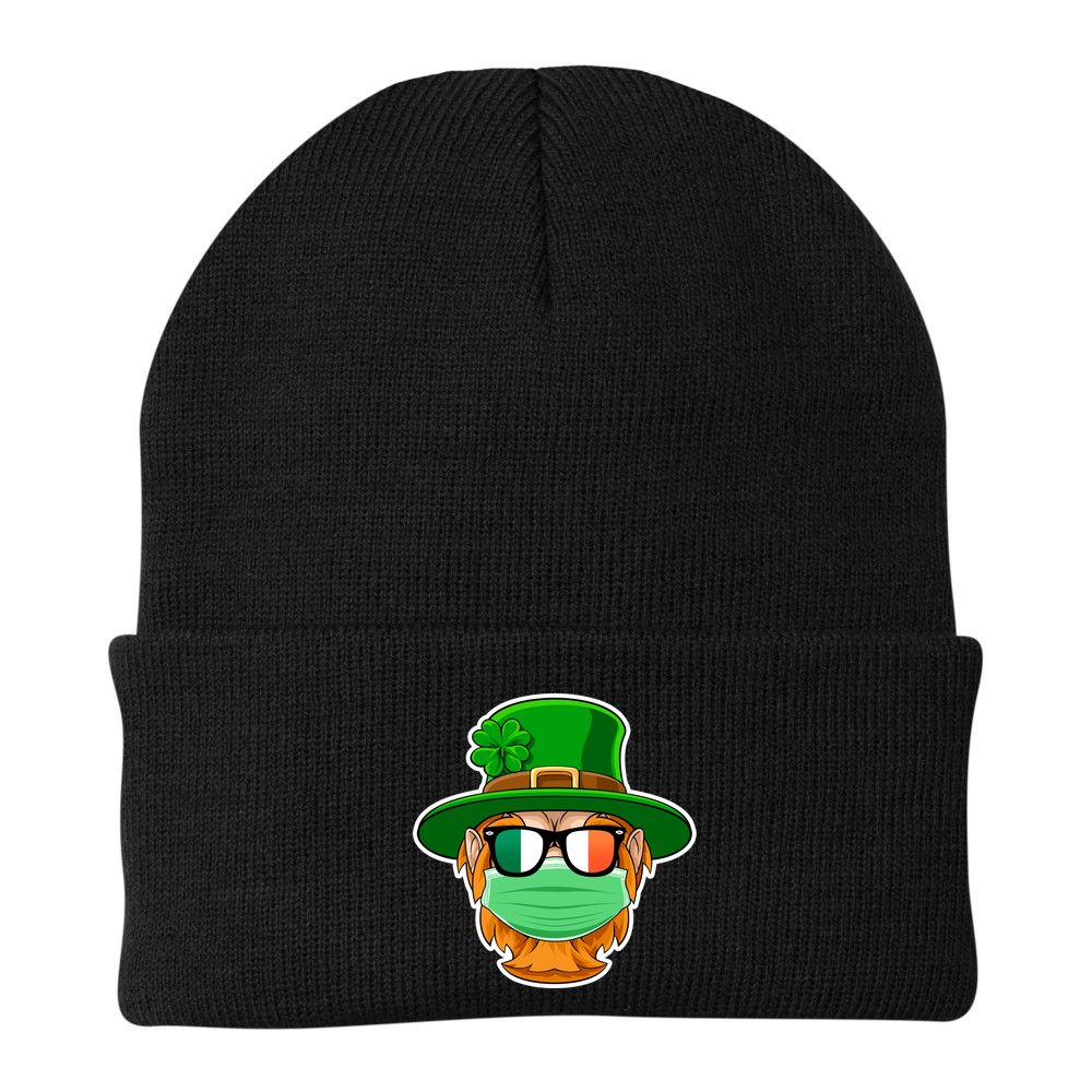 St Patrick's Day Quarantine Leprechaun With Mask Beanie