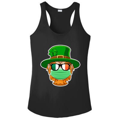 St Patrick's Day Quarantine Leprechaun With Mask Ladies PosiCharge Competitor Racerback Tank