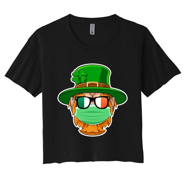St Patrick's Day Quarantine Leprechaun With Mask Crop Top