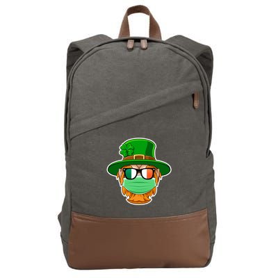 St Patrick's Day Quarantine Leprechaun With Mask Cotton Canvas Backpack