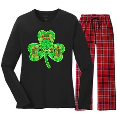 St Patrick's Day Shamrock Gamer Women's Long Sleeve Flannel Pajama Set 